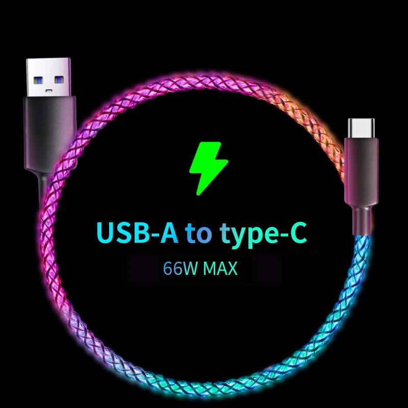 Ultra-Fast 100W RGB Charging Cable with Breathing Light - Compatible with iPhone, Samsung, Huawei, & Xiaomi for 30W Quick Charge!