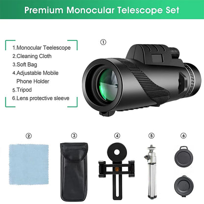 80X100 HD Zoom Monocular Telescope - Powerful Portable Long Range Binoculars for Hunting & Camping with Tripod & Phone Clip