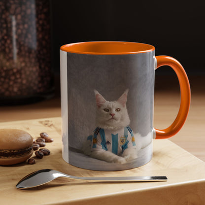 Cat in Argentina Soccer Jersey Mug, Funny White Cat Coffee Mug, Argentina Football Fan Gift, Cute Cat Lover Gift, Soccer Fan Ceramic Mug