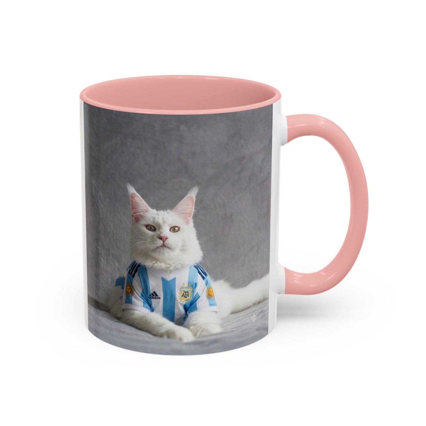 Cat in Argentina Soccer Jersey Mug, Funny White Cat Coffee Mug, Argentina Football Fan Gift, Cute Cat Lover Gift, Soccer Fan Ceramic Mug