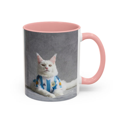 Cat in Argentina Soccer Jersey Mug, Funny White Cat Coffee Mug, Argentina Football Fan Gift, Cute Cat Lover Gift, Soccer Fan Ceramic Mug