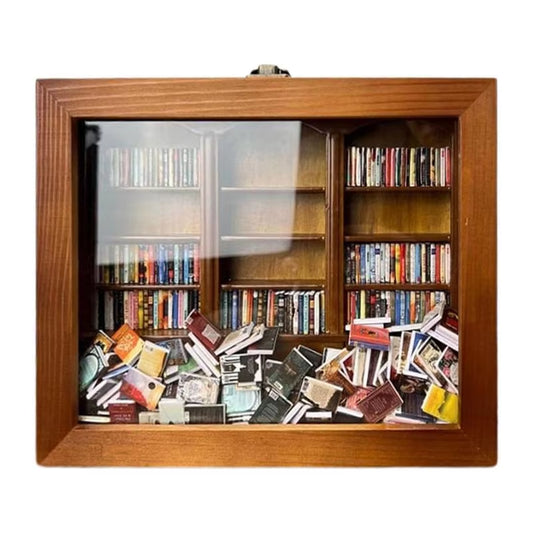 Charming Miniature Stress Reliever Bookshelf - Creative Wooden Library Display Case for Anxiety Relief and Unique Gifts