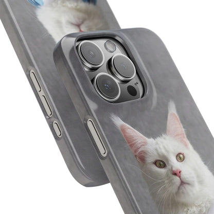 White Cat in Argentina Soccer Jersey Slim Phone Case | Cute Pet Sports Design