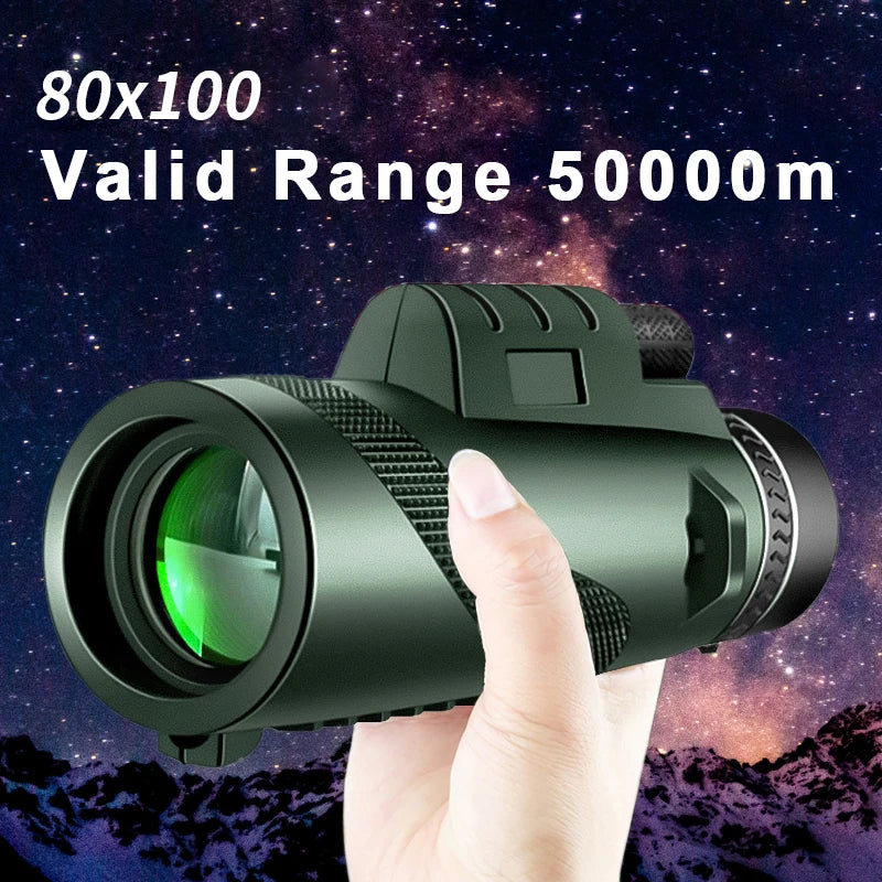 80X100 HD Zoom Monocular Telescope - Powerful Portable Long Range Binoculars for Hunting & Camping with Tripod & Phone Clip