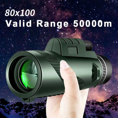 80X100 HD Zoom Monocular Telescope - Powerful Portable Long Range Binoculars for Hunting & Camping with Tripod & Phone Clip