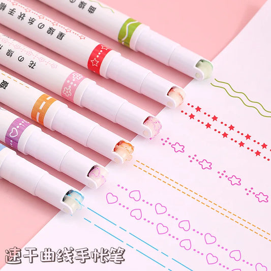 Kawaii Flower Highlighter Pens Set - 6 Charming Roller Tip Markers for Creative Writing, Journaling & Drawing