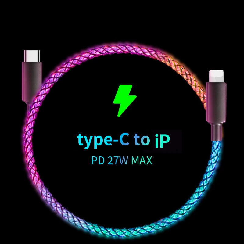 Ultra-Fast 100W RGB Charging Cable with Breathing Light - Compatible with iPhone, Samsung, Huawei, & Xiaomi for 30W Quick Charge!