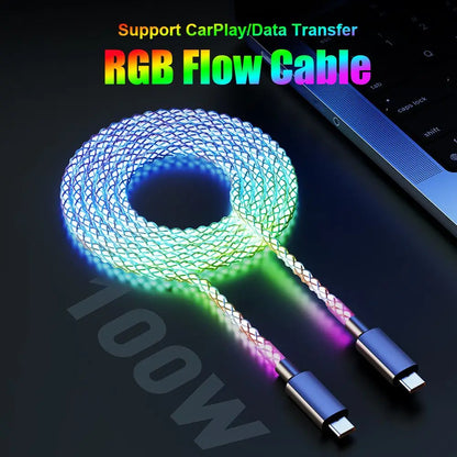 Ultra-Fast 100W RGB Charging Cable with Breathing Light - Compatible with iPhone, Samsung, Huawei, & Xiaomi for 30W Quick Charge!