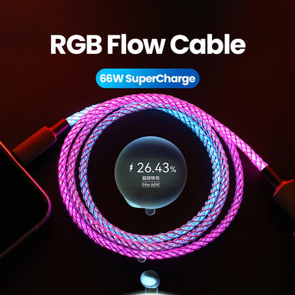 Ultra-Fast 100W RGB Charging Cable with Breathing Light - Compatible with iPhone, Samsung, Huawei, & Xiaomi for 30W Quick Charge!