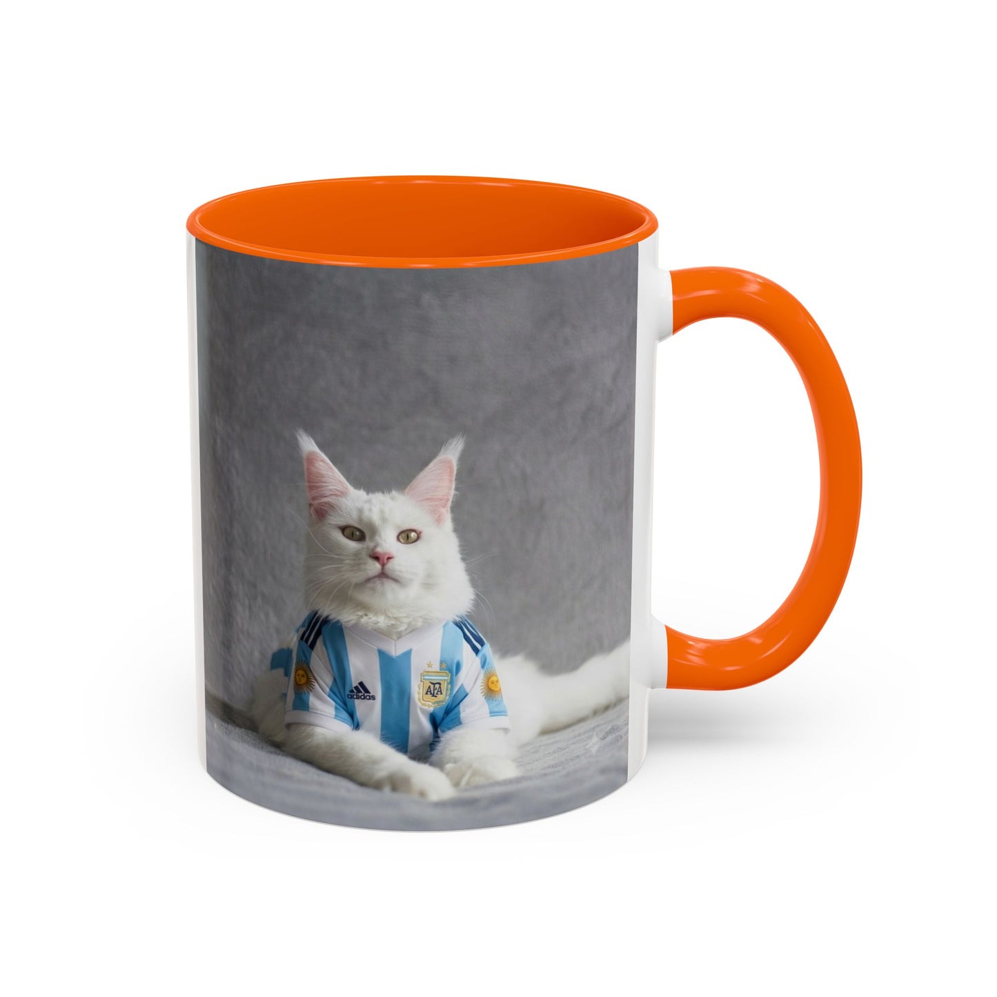 Cat in Argentina Soccer Jersey Mug, Funny White Cat Coffee Mug, Argentina Football Fan Gift, Cute Cat Lover Gift, Soccer Fan Ceramic Mug