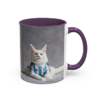 Cat in Argentina Soccer Jersey Mug, Funny White Cat Coffee Mug, Argentina Football Fan Gift, Cute Cat Lover Gift, Soccer Fan Ceramic Mug