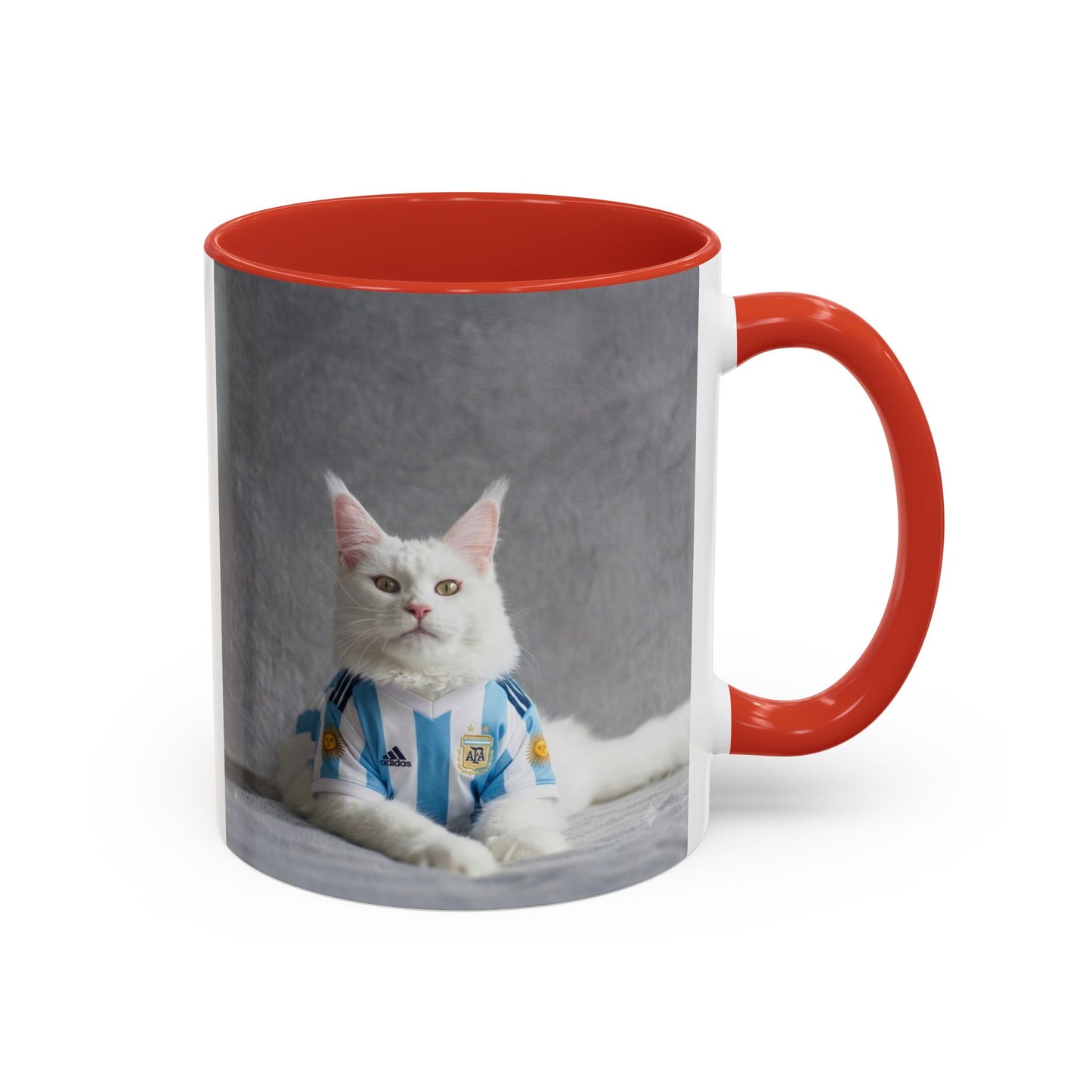Cat in Argentina Soccer Jersey Mug, Funny White Cat Coffee Mug, Argentina Football Fan Gift, Cute Cat Lover Gift, Soccer Fan Ceramic Mug
