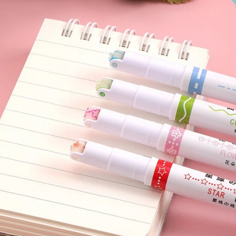 Kawaii Flower Highlighter Pens Set - 6 Charming Roller Tip Markers for Creative Writing, Journaling & Drawing