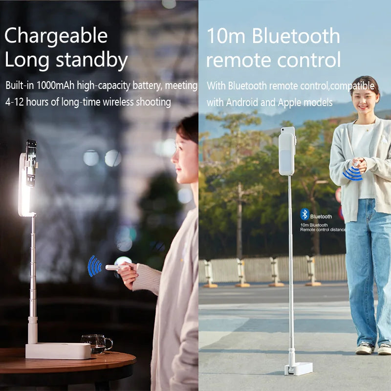 Portable LED Selfie Mobile Phone Stand with Wireless Bluetooth - Foldable & Adjustable for Perfect Shots!