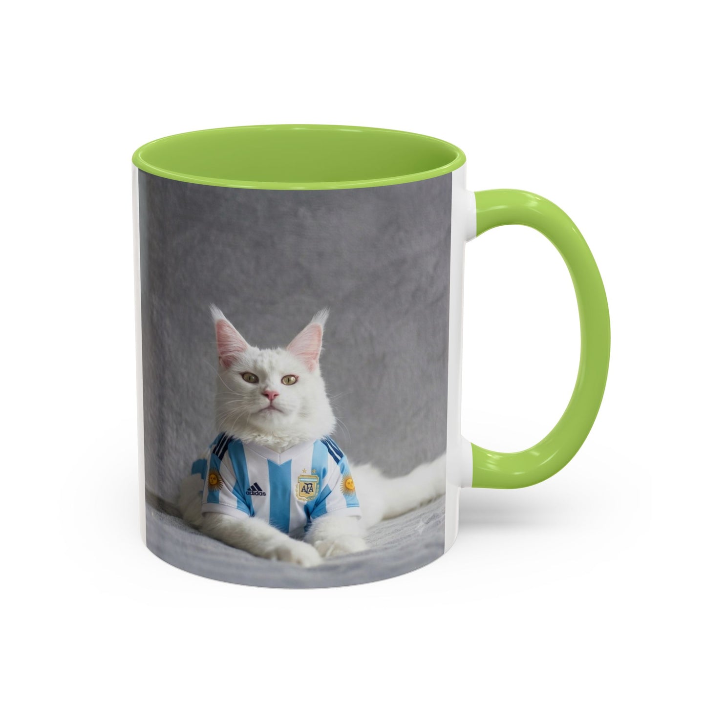 Cat in Argentina Soccer Jersey Mug, Funny White Cat Coffee Mug, Argentina Football Fan Gift, Cute Cat Lover Gift, Soccer Fan Ceramic Mug