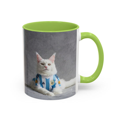 Cat in Argentina Soccer Jersey Mug, Funny White Cat Coffee Mug, Argentina Football Fan Gift, Cute Cat Lover Gift, Soccer Fan Ceramic Mug