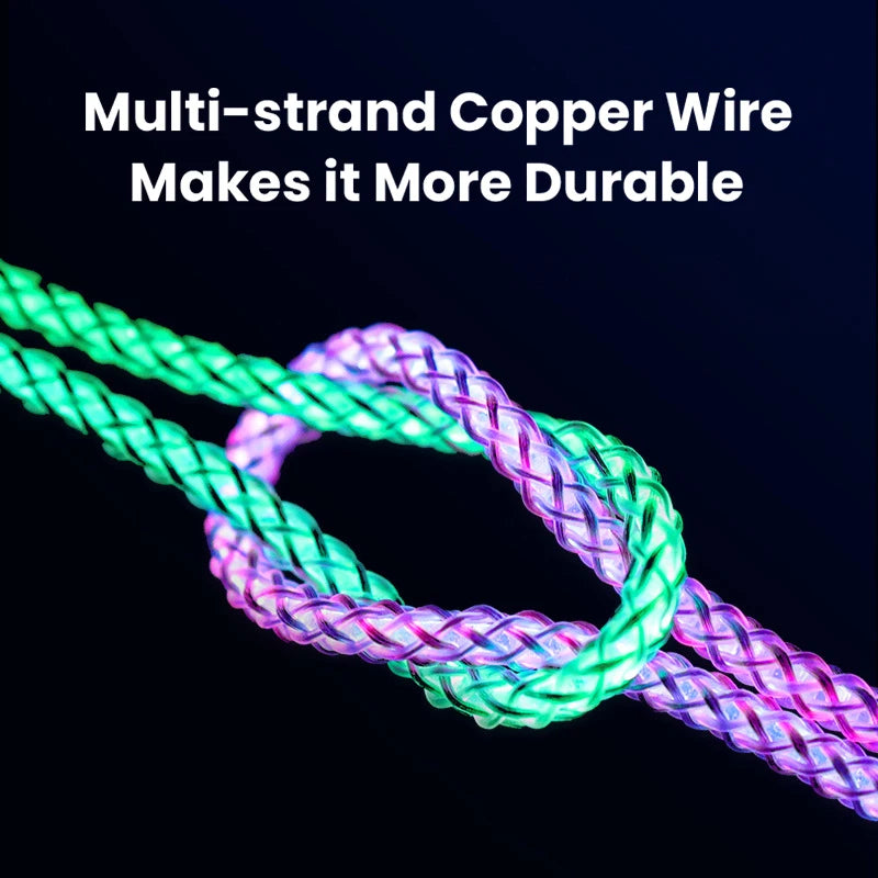 Ultra-Fast 100W RGB Charging Cable with Breathing Light - Compatible with iPhone, Samsung, Huawei, & Xiaomi for 30W Quick Charge!