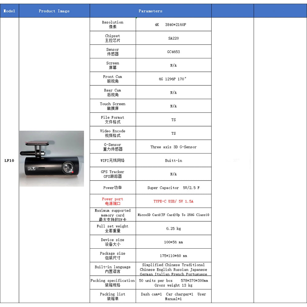 LF10 4K Front Dashcam with Loop Recording & Auto Overwrite - High-Quality Car Video Recorder with Time Overprint Playback