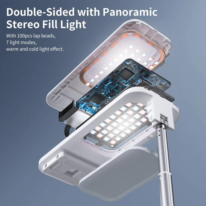 Portable LED Selfie Mobile Phone Stand with Wireless Bluetooth - Foldable & Adjustable for Perfect Shots!